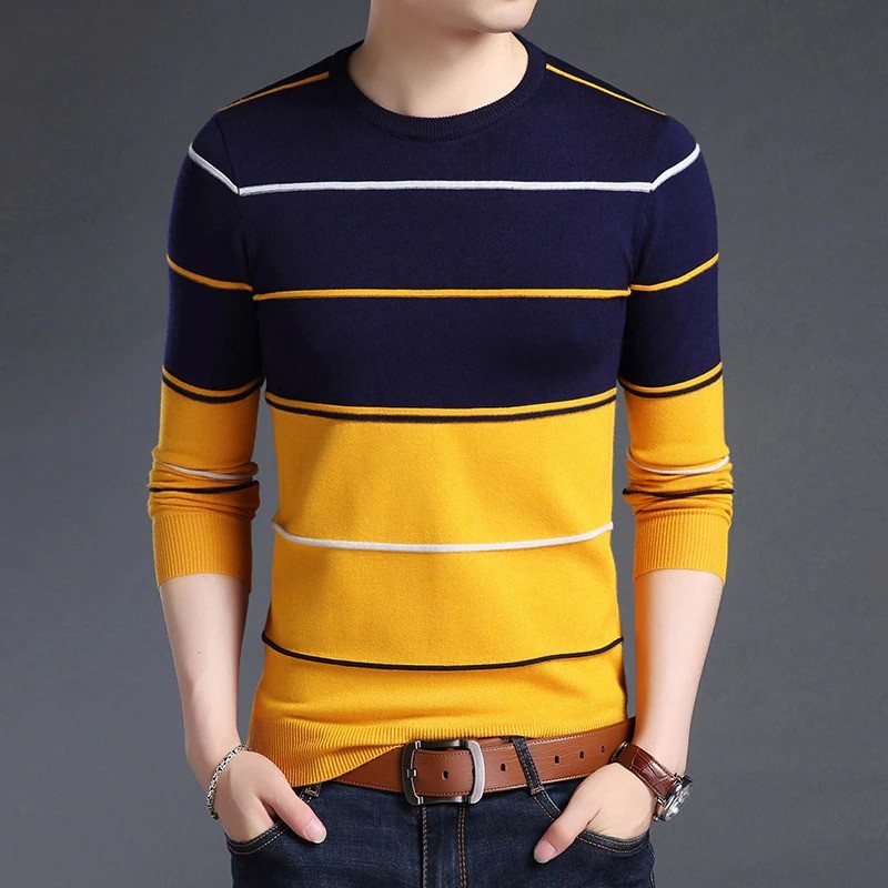 Elegant men's striped sweater - slim fit Elegant men's striped sweater - slim fit