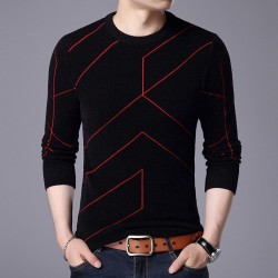 Fashionable warm sweater - slim fit - geometric lines printHoodies & Sweatshirt