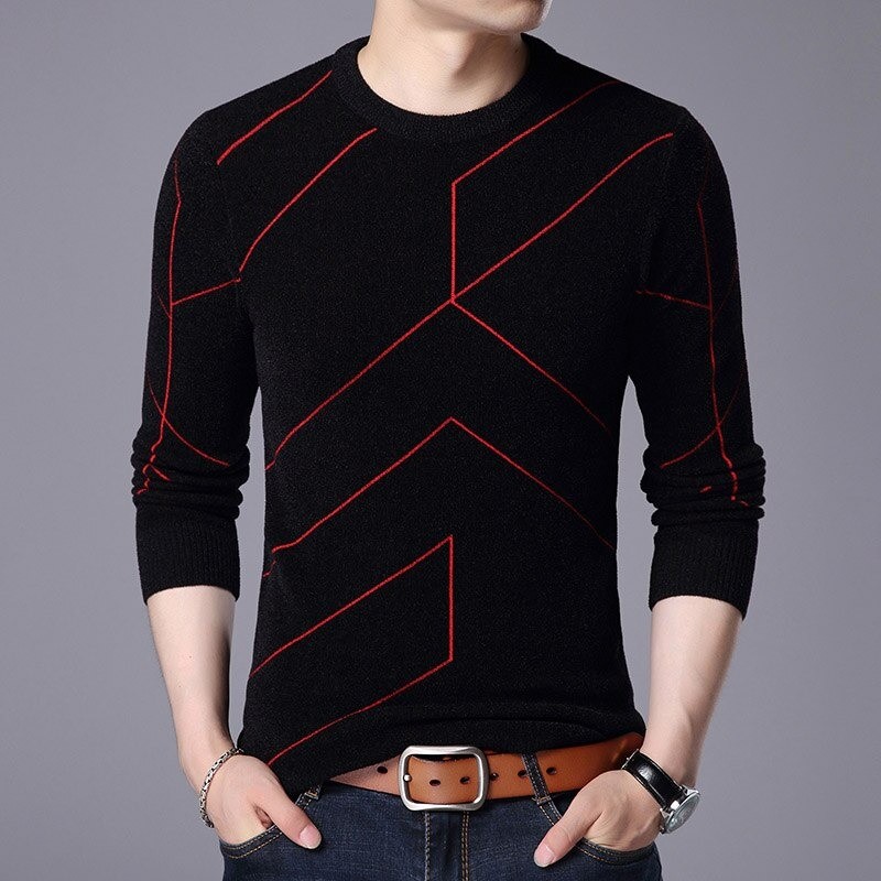 Fashionable warm sweater - slim fit - geometric lines printHoodies & Sweatshirt