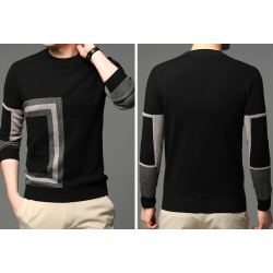 Fashionable warm men's sweater - knitted wool - geometric printHoodies & Sweatshirt