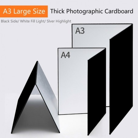 Thick photographic cardboard - collapsible - white / black / silver reflective paper - A3 / A4