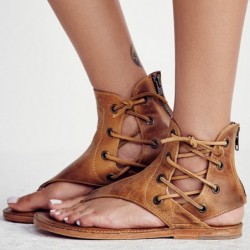 Summer vintage sandals - flat gladiators - with back zipper / lacesSandals