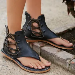 Summer vintage sandals - flat gladiators - with back zipper / lacesSandals