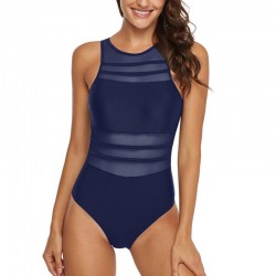 One piece mesh swimsuit - high neck - backless