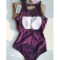One piece mesh swimsuit - high neck - backless