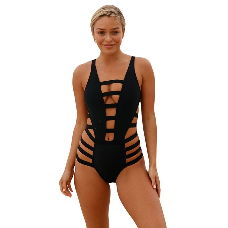 Sexy one piece swimsuit - hollow-out stripes - backlessBeachwear