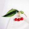Green leaf / 3 cherries - elegant brooch