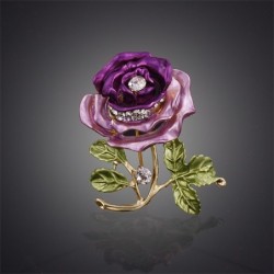 Crystal double color rose with crystal - brooch