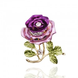 Crystal double color rose with crystal - brooch