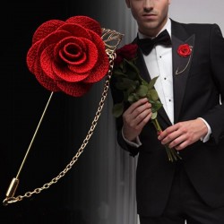 Fashionable brooch with rose / chain - long needle - unisexBrooches