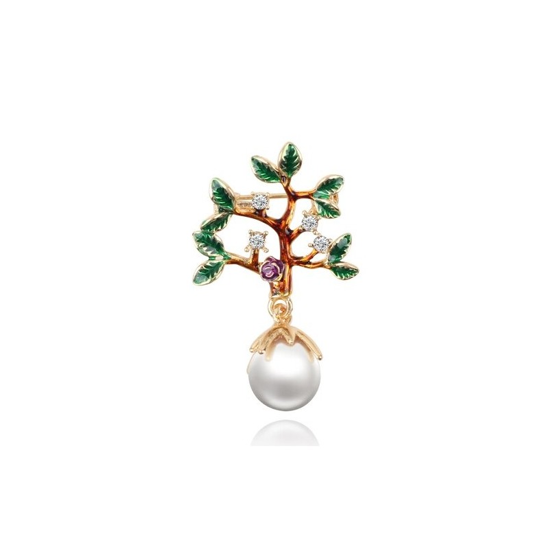 Tree with a leaves / pearl - crystal brooch