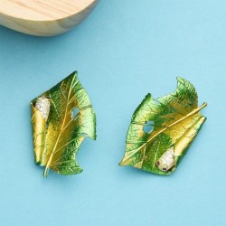 Leaf with a silkworm - crystal broochBrooches