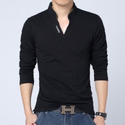 Classic elegant t-shirt - with mandarin collar - long sleeve - slim fit - cottonT-shirts