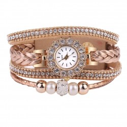 Multilayer bracelet with a round watch - crystals / beadsBracelets
