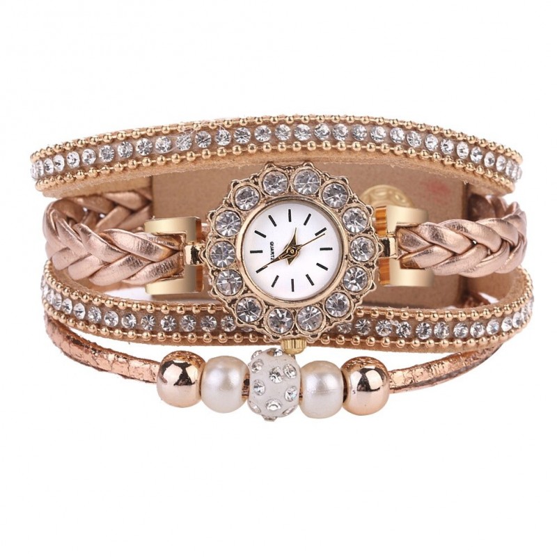 Multilayer bracelet with a round watch - crystals / beadsBracelets