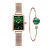 Elegant watch / with bracelet - with a green stone - stainless steel / leather