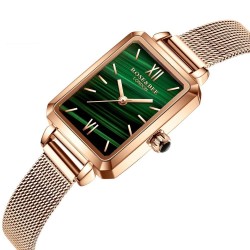 Elegant watch / with bracelet - with a green stone - stainless steel / leather