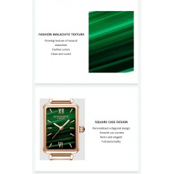 Elegant watch / with bracelet - with a green stone - stainless steel / leather