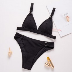 Sexy ribbed bikini set - push up - metal decorationsBeachwear
