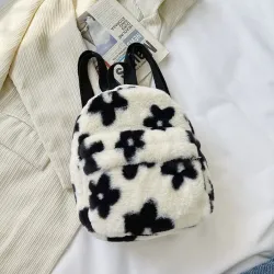 Small plush backpack - with zipper - flowers printingBags