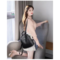 Luxurious multifunctional backpack - shoulder bag - with rivets - genuine leatherBackpacks