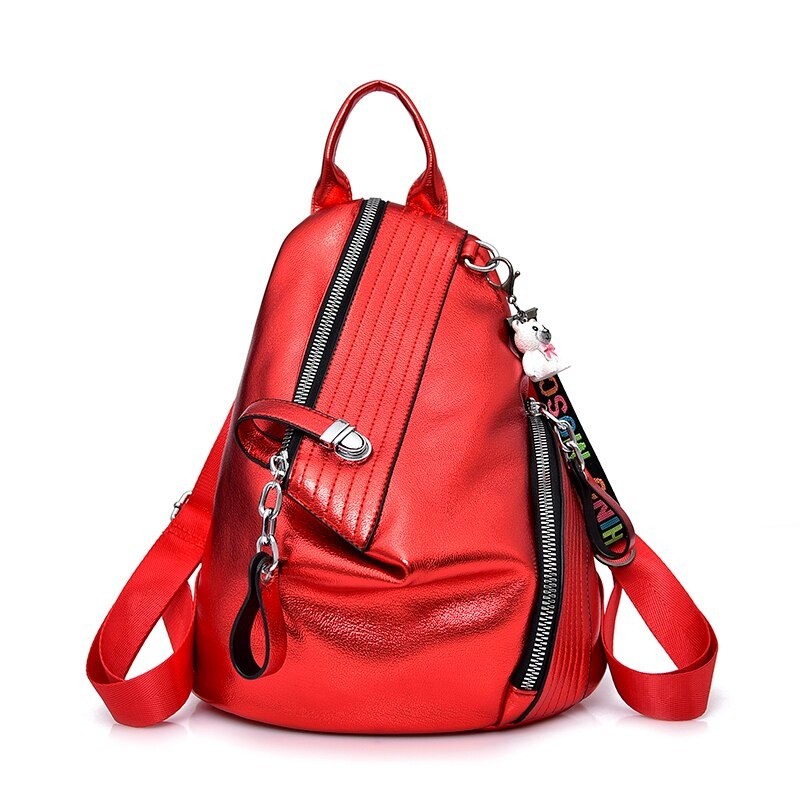 Fashionable backpack - anti-theft zippers - with decorative keychainBackpacks