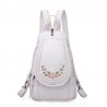 Fashionable leather backpack - cats / flowers print - white / black / pinkBackpacks
