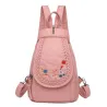 Fashionable leather backpack - cats / flowers print - white / black / pinkBackpacks