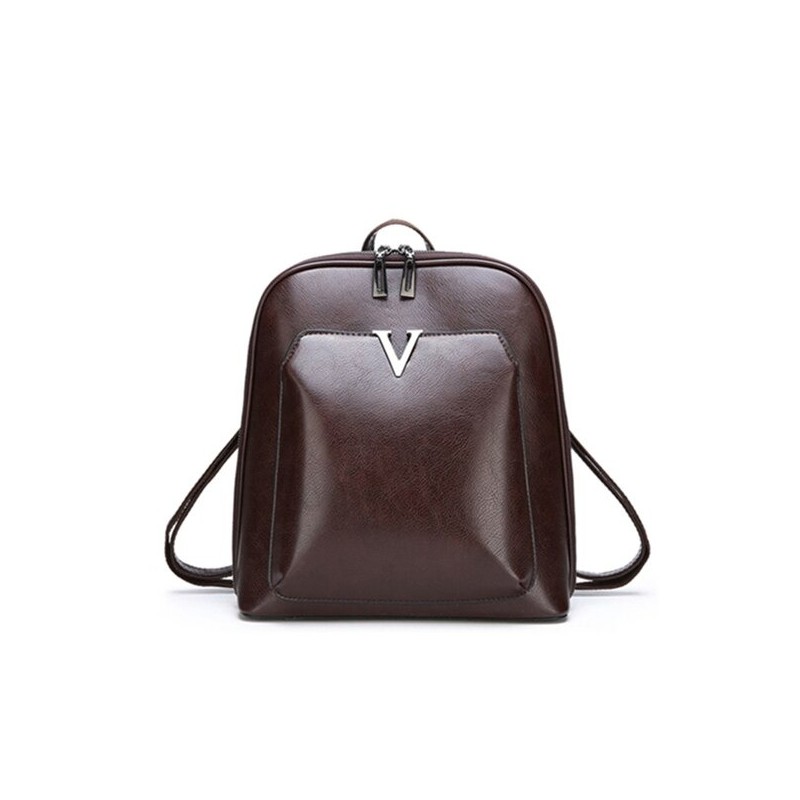 Luxurious vintage backpack - leather shoulder bag - with decorative V letterBackpacks