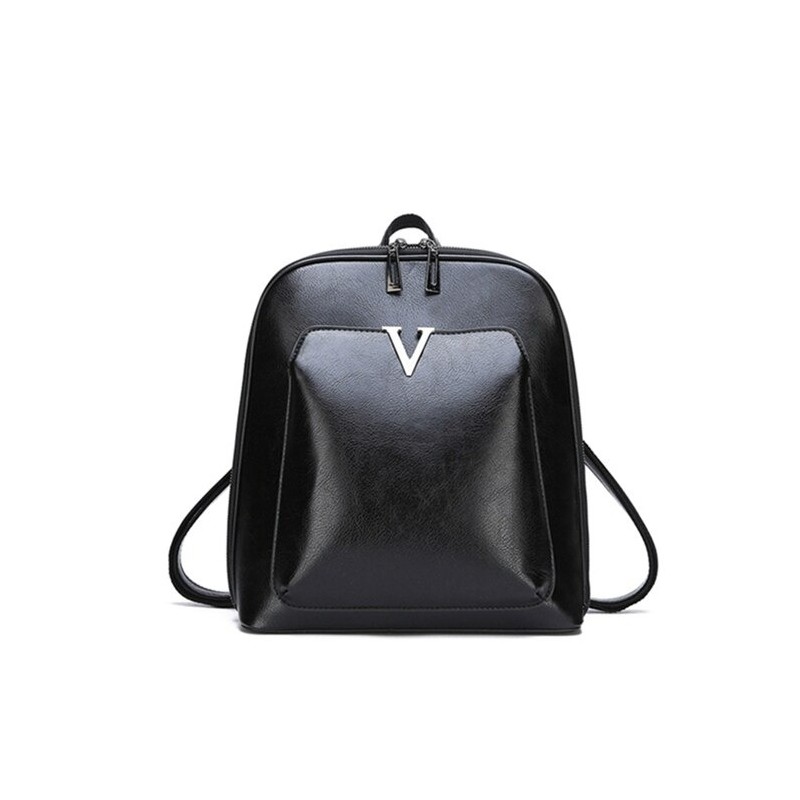 Luxurious vintage backpack - leather shoulder bag - with decorative V letterBackpacks