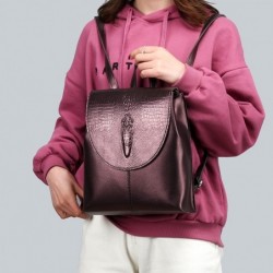 Fashionable leather backpack - shoulder bag - snakeskin pattern