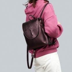 Fashionable leather backpack - shoulder bag - snakeskin pattern