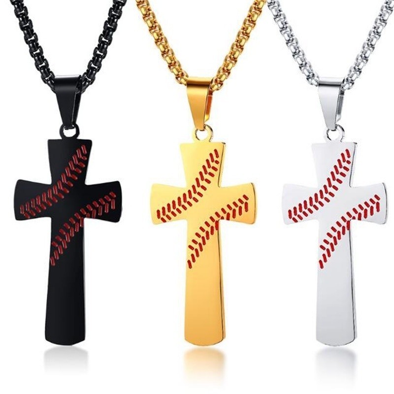 Cross with baseball pattern - with necklace - "I CAN DO ALL THINGS" engravingNecklaces