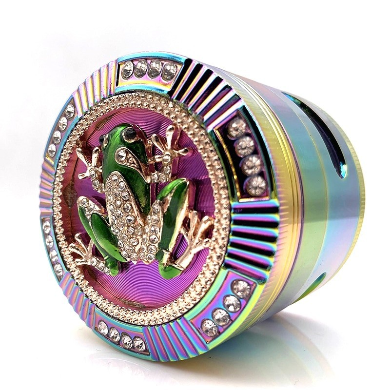 Stylish grinder - for herbs / tobacco - 4-layers - rainbow color zinc alloy - frog / spider / skull