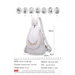 Fashionable leather backpack - cats / flowers print - white / black / pinkBackpacks