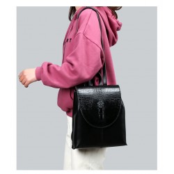Fashionable leather backpack - shoulder bag - snakeskin pattern