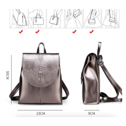 Fashionable leather backpack - shoulder bag - snakeskin pattern