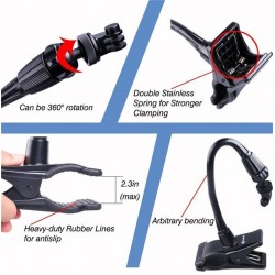 Clamp clip mount - selfie stick - adjustable - flexible extension - for GoPro Hero 9/8/7/6/5/4/2/ DJI OSMO Xiaomi Yi