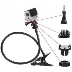 Clamp clip mount - selfie stick - adjustable - flexible extension - for GoPro Hero 9/8/7/6/5/4/2/ DJI OSMO Xiaomi Yi