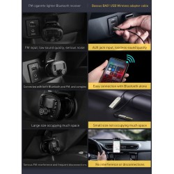 Baseus BA01 - USB cable - wireless adapter - Bluetooth - 3.5 AUX jack - hands free - microphoneAudio