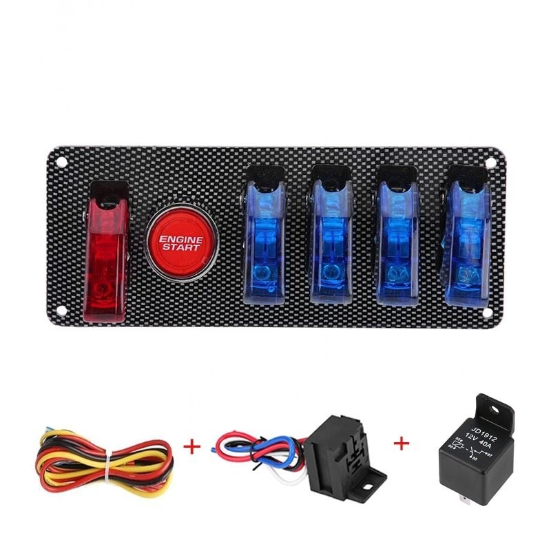 Auto racing car ignition switch panel - 5 LED - engine start push button - DC12V/20A Auto racing car ignition switch panel - 5 LED - engine start push button - DC12V/20A