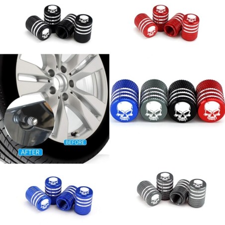 Car tire wheel valves - aluminum caps - skull design - 4 pieces