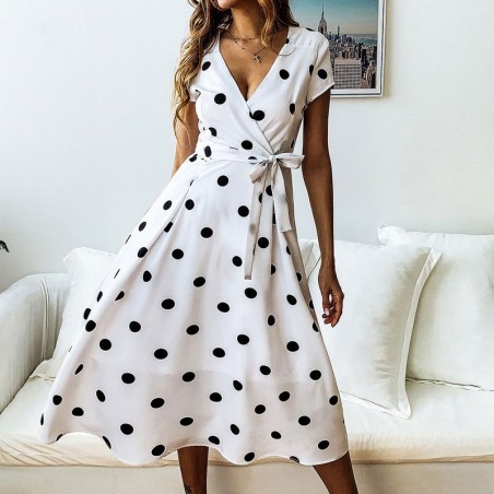 Vintage polka dot dress - short sleeve - v-neck