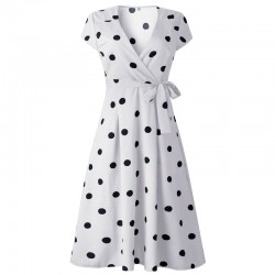 Vintage polka dot dress - short sleeve - v-neck