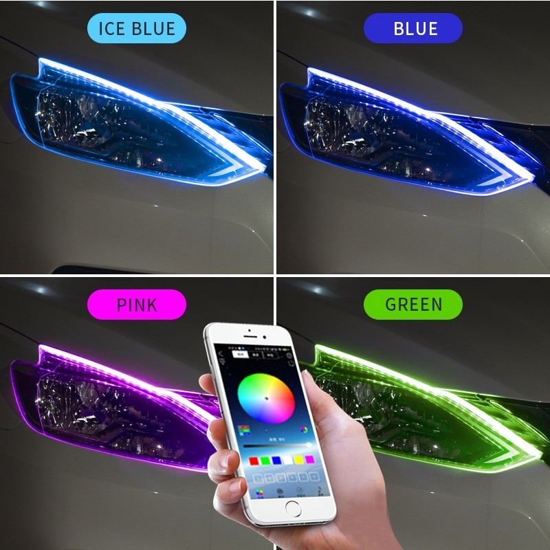 Car LED strip light - flexible - waterproof - DRL - RGB - Bluetooth control / remote - 12V - 2 pieces