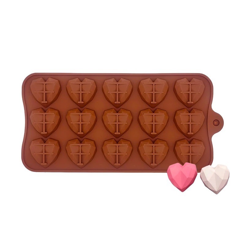 Silicone baking mould - diamond heart shaped - 8 / 15 holes
