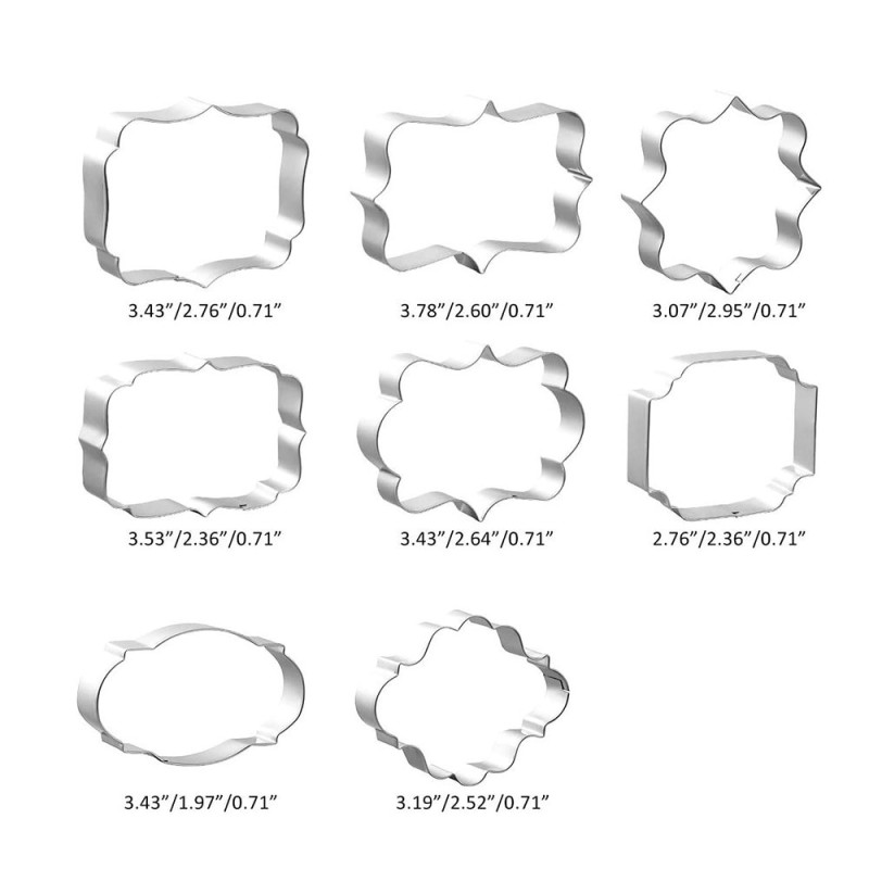 Cookie cutter mold - oval / rectangle / square - stainless steel - 8 pieces