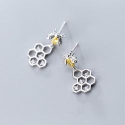 Fashionable earrings - bee / honeycomb - 925 sterling silver
