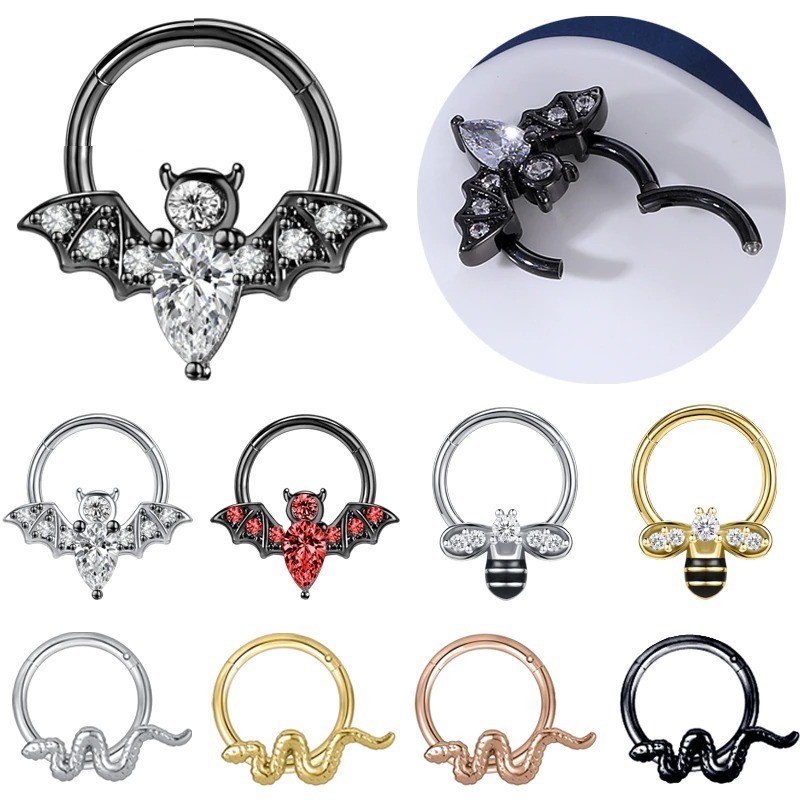 Crystal nose ring - bat / bee / snake