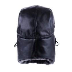 Warm winter leather hat - with neck / face cover / ear flaps - Russian / Soviet badgeHats & Caps